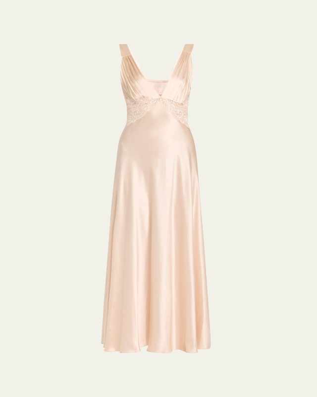 Bijoux Lace-Inset Silk Gown